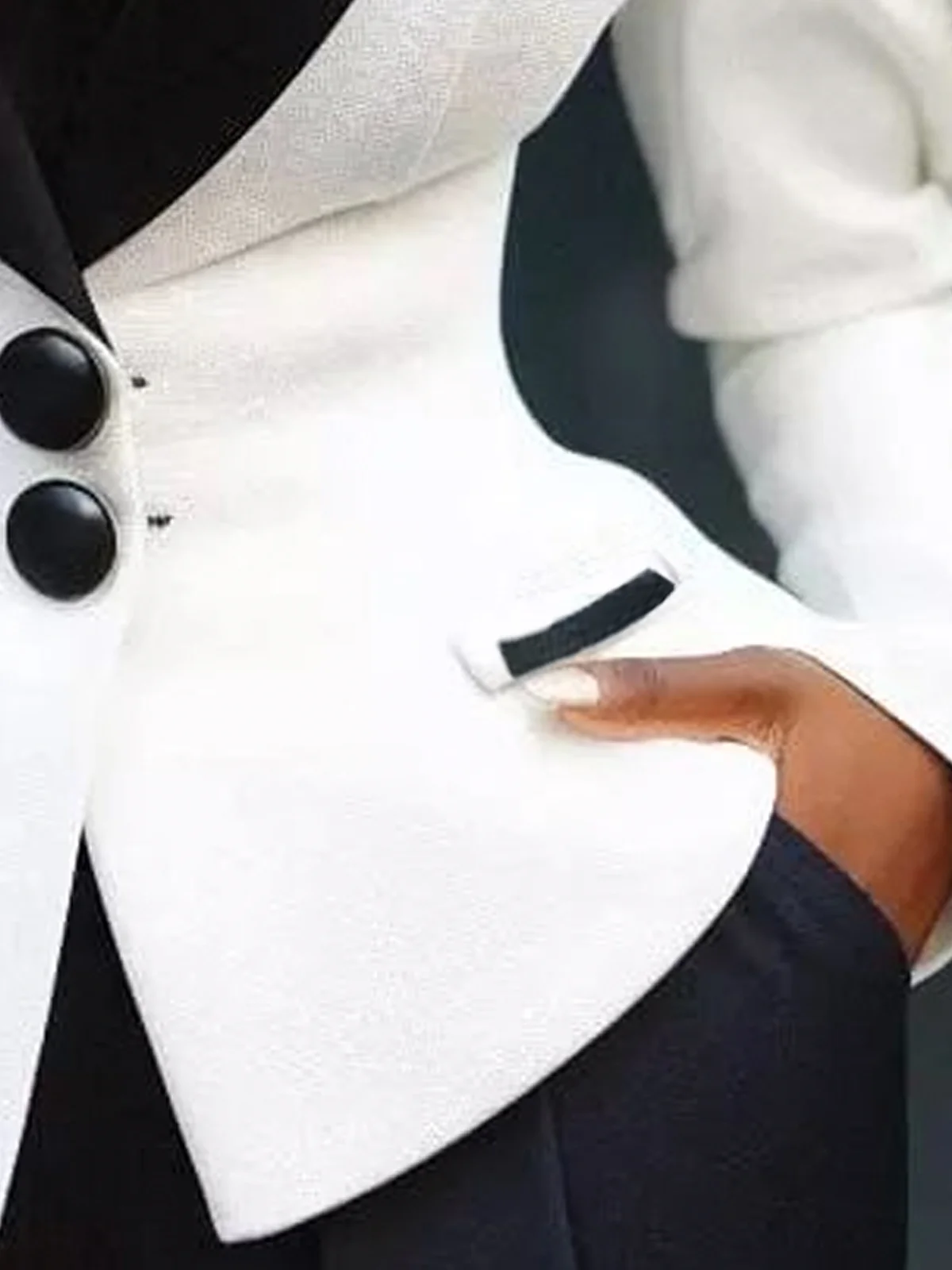 Color Block Puff Sleeve Urban Lapel Collar Jacket