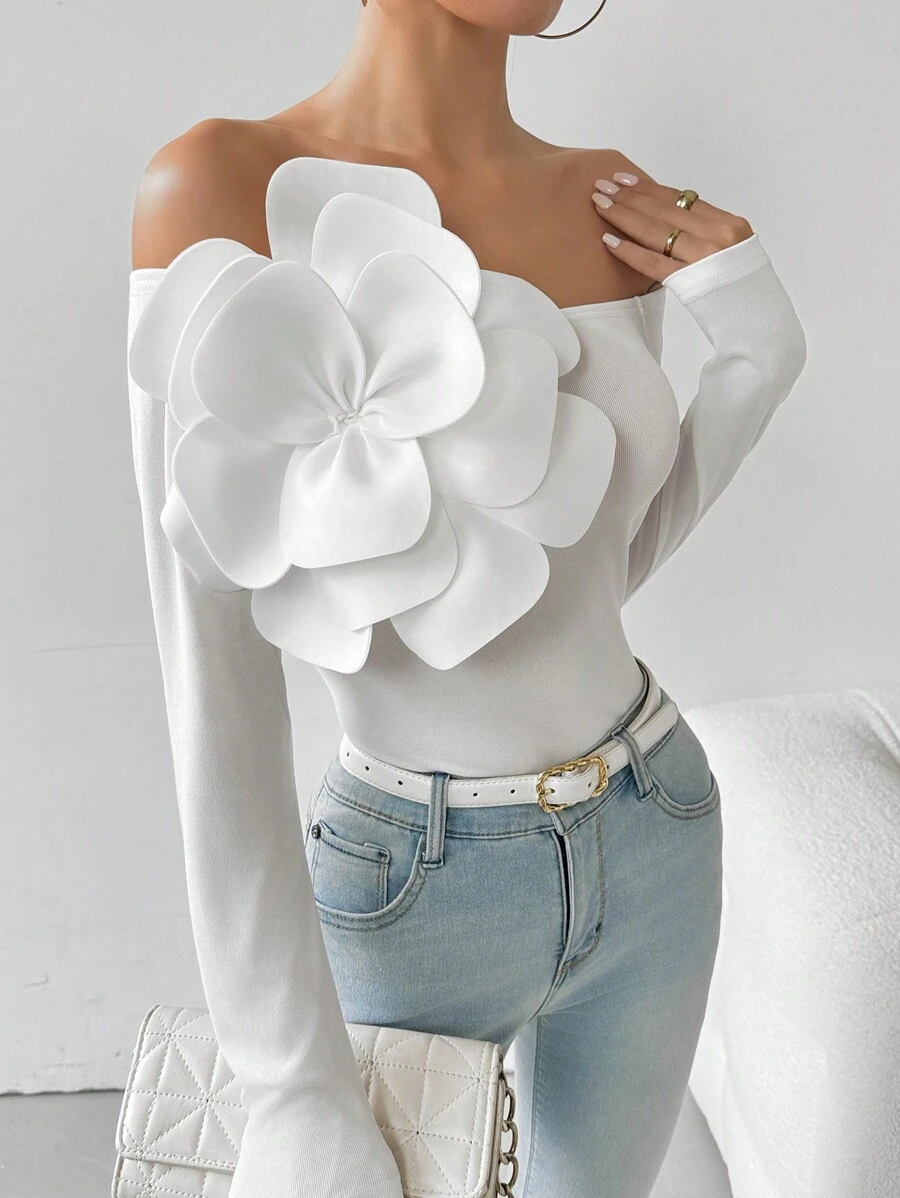 Urban Floral 3D Floral Off The Shoulder Blouse