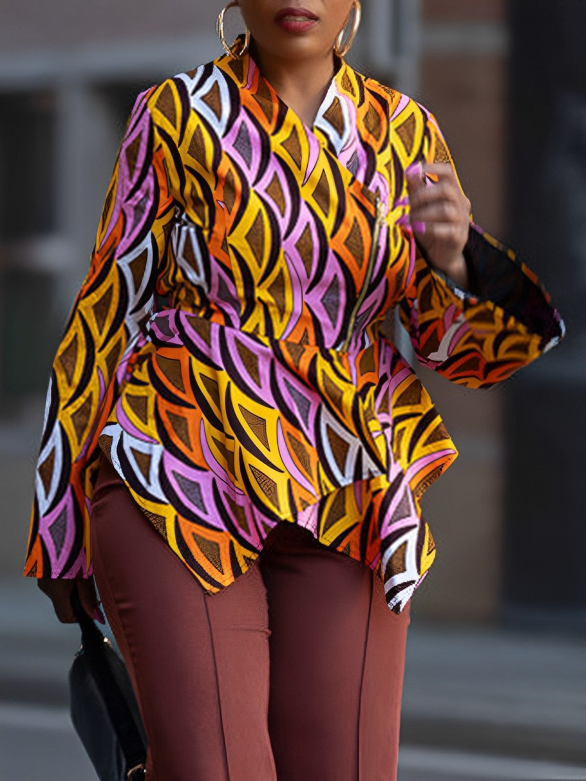 Urban Geometric Printing Cross Neck Blouse