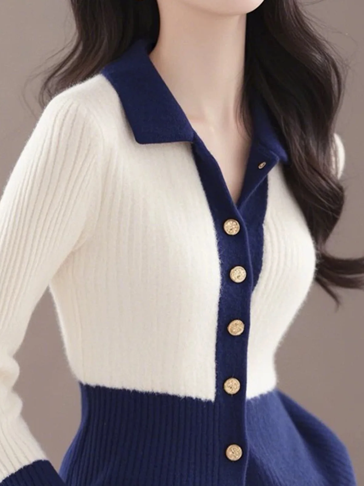 Color Block Buttoned Casual Sweater