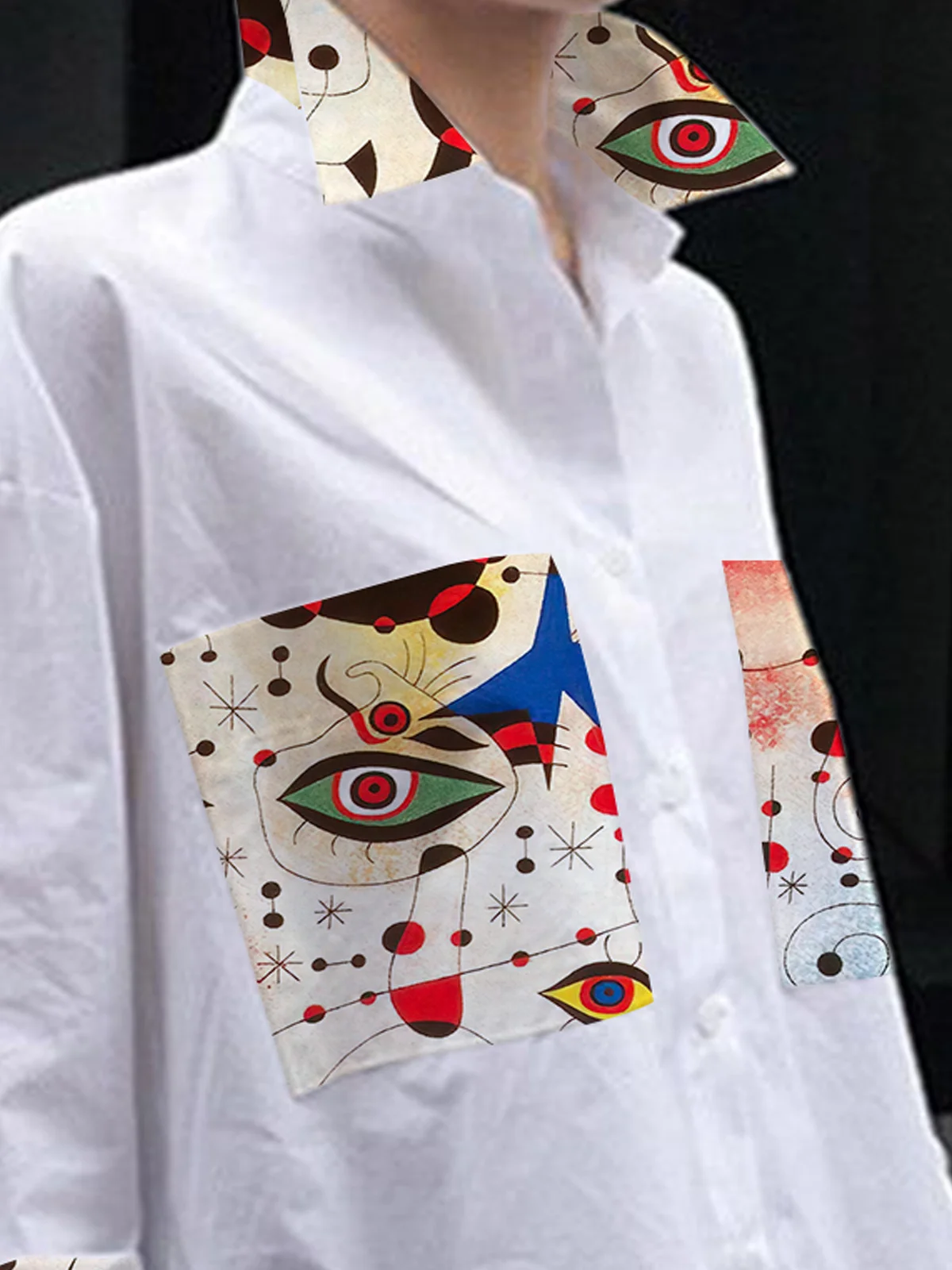 Casual Random Print Split Joint Shirt Collar Shirt