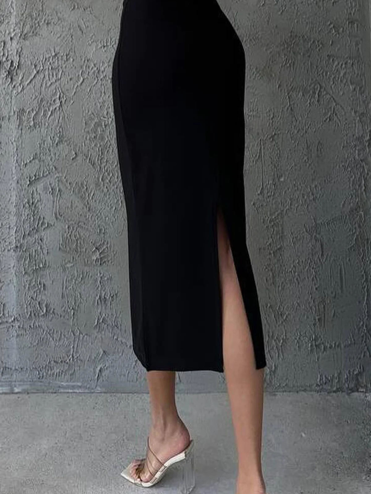 Elegant Color Block Split Joint Crew Neck Midi Dress