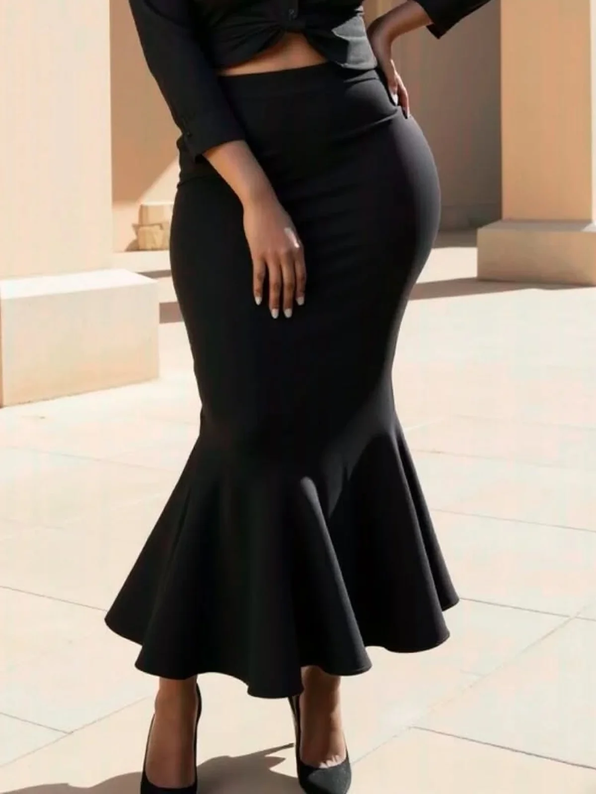 Elegant Plain Mermaid Maxi Skirt