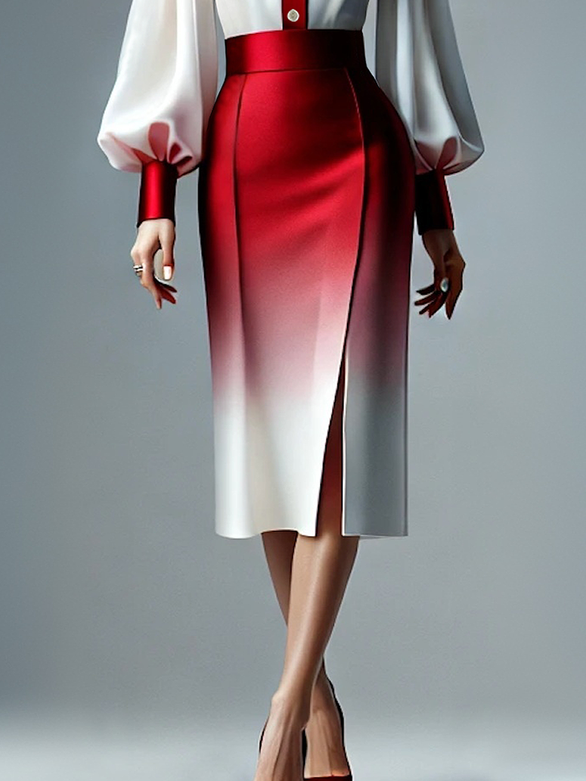 Elegant Side-Slit Gradient Pattern Midi Skirt