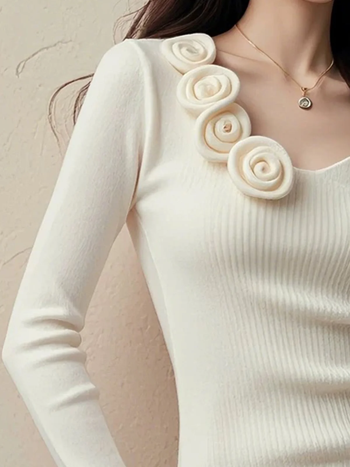 Elegant Plain V Neck Tight Sweater