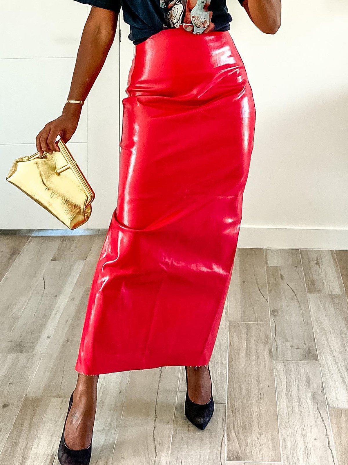 Urban Plain Maxi Faux Leather Skirt