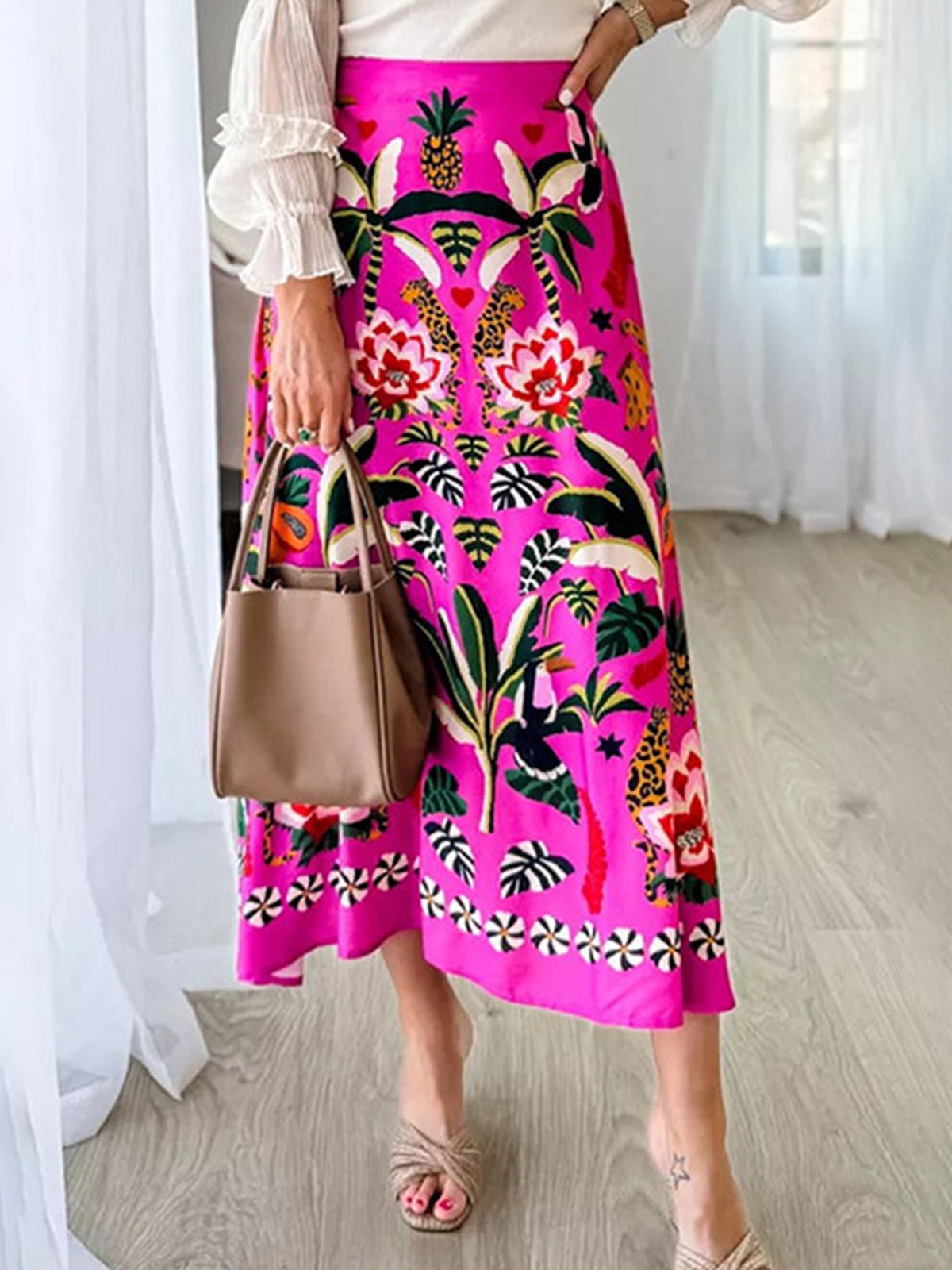 Elegant Printing Floral Midi Skirt