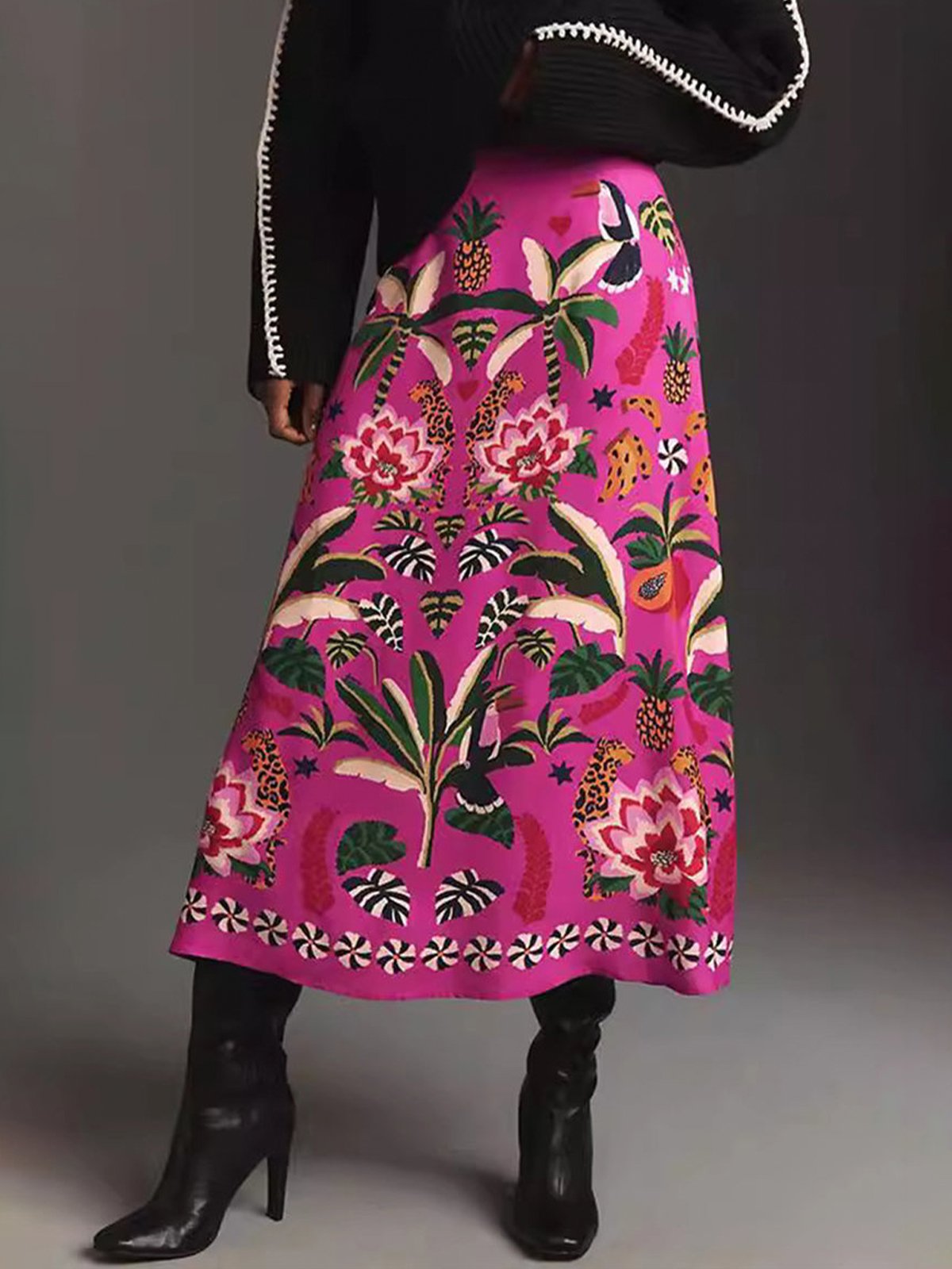 Elegant Printing Floral Midi Skirt