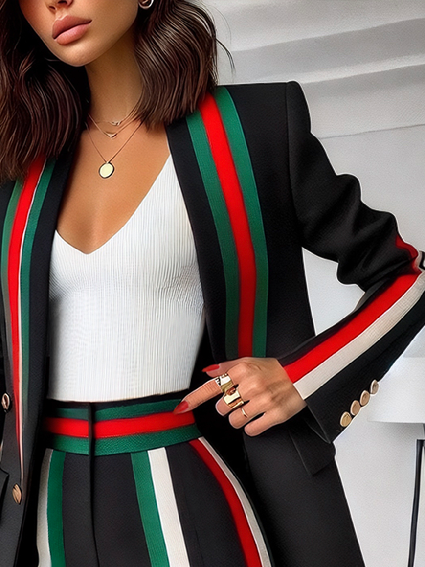 Urban Buttoned Striped Blazer