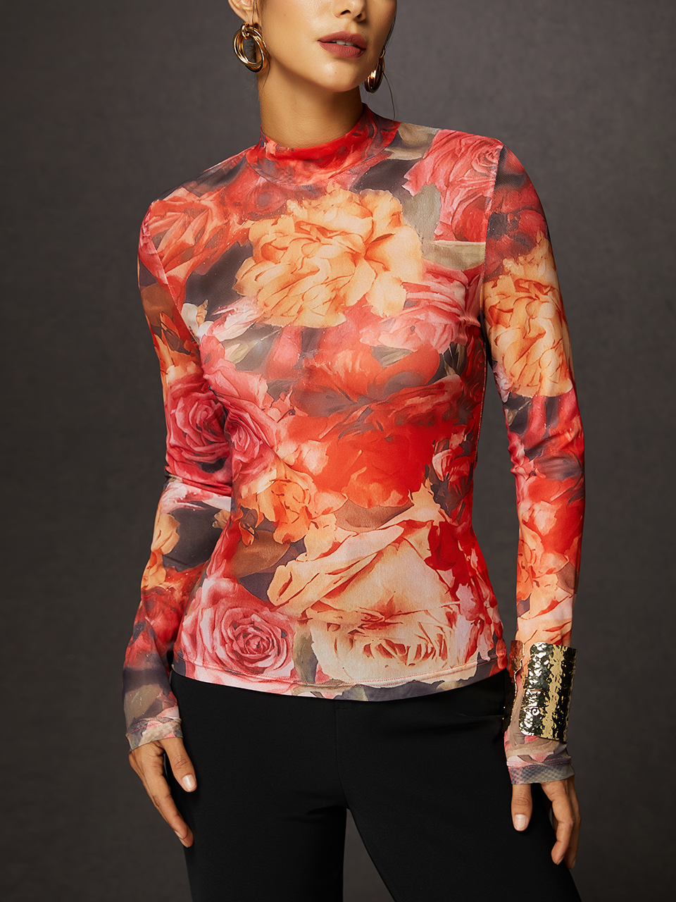 Urban Floral Mock Neck T-Shirt