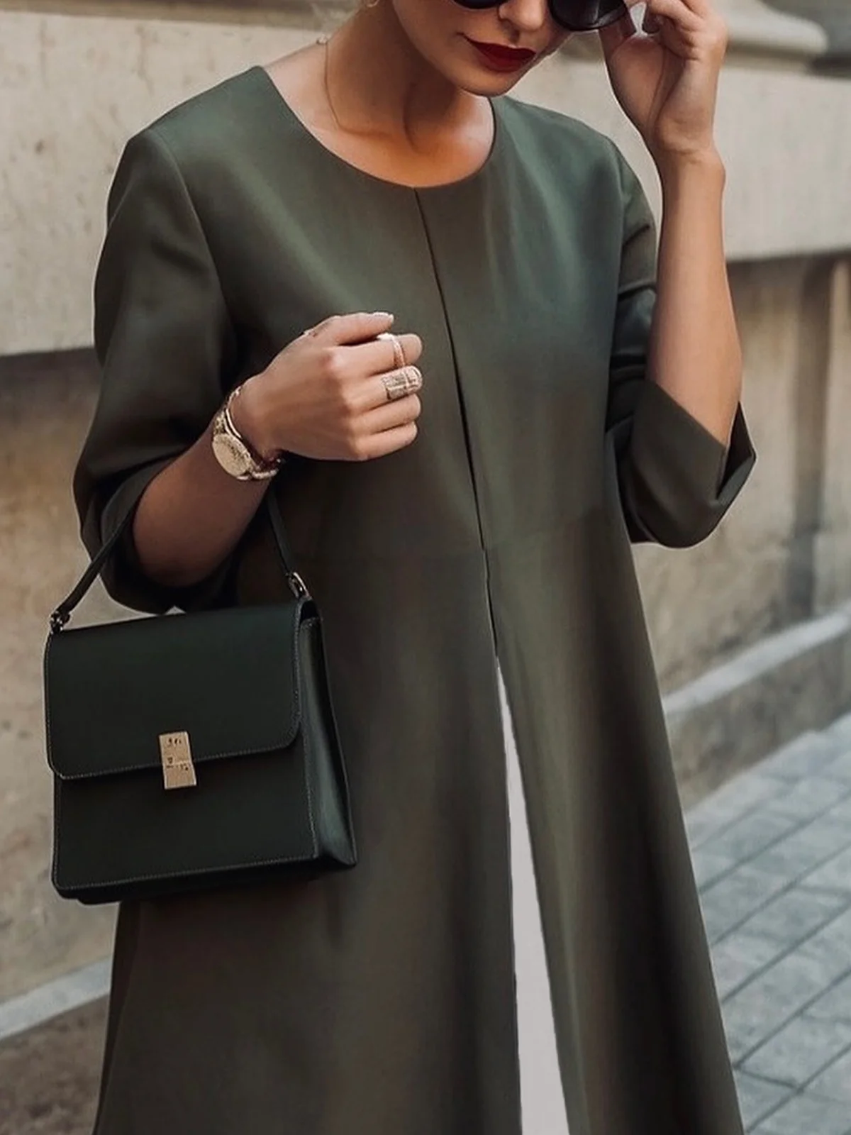 Casual Color Block Loosen Crew Neck Maxi Dress