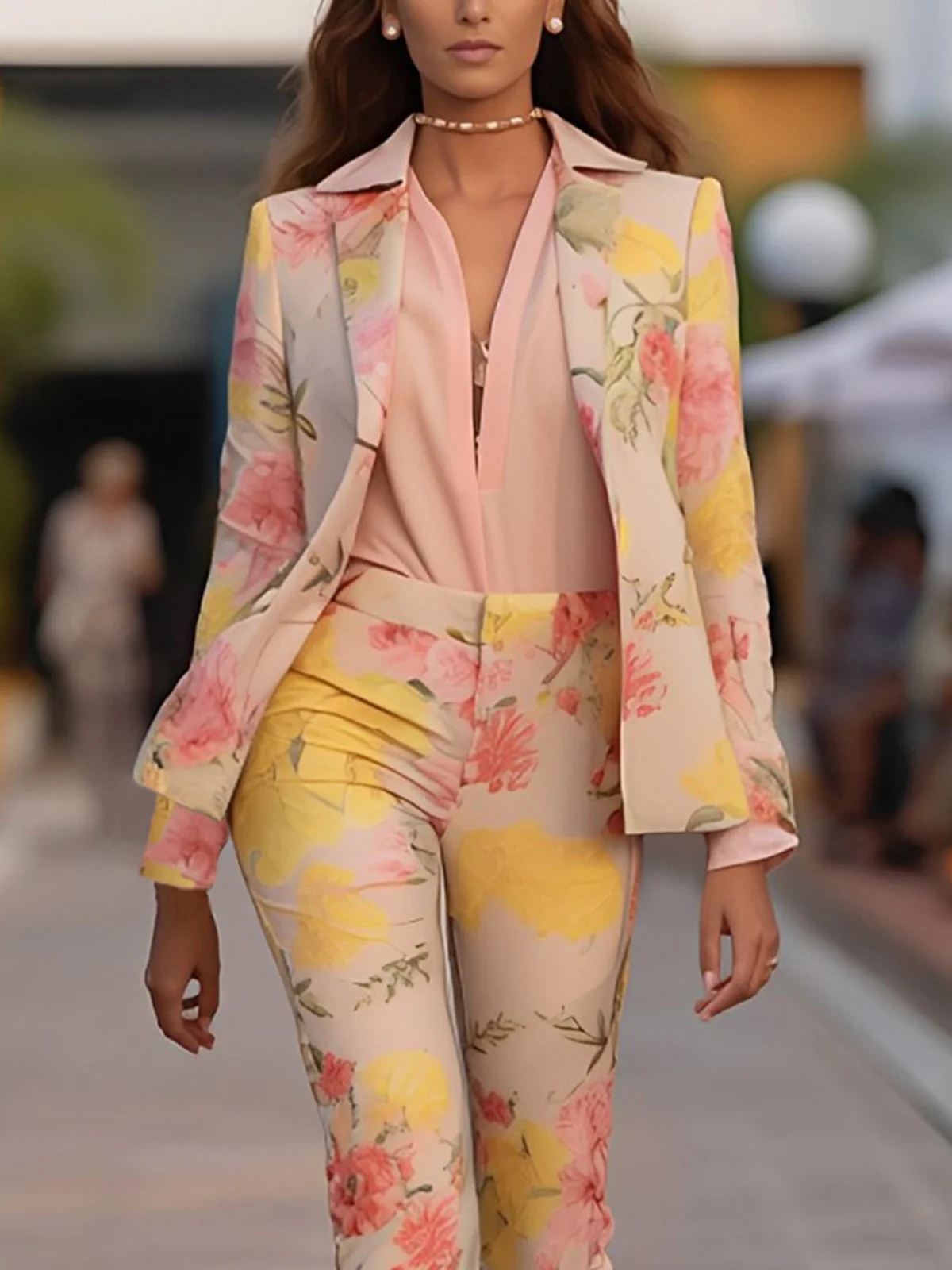 Urban Floral Lapel Collar Blazer