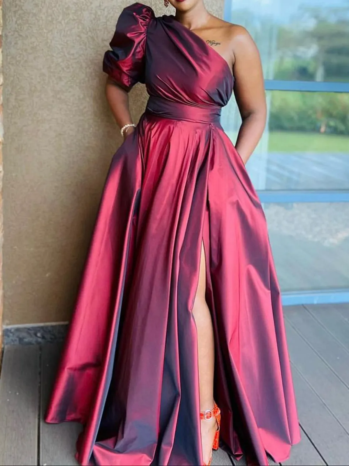 Elegant Plain Asymmetric Maxi Party Dress