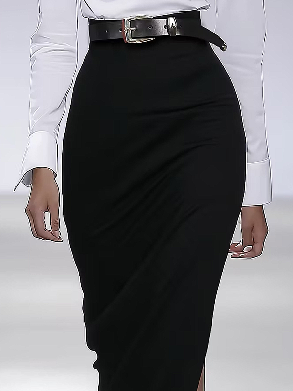 Elegant Side-Slit Plain Maxi Skirt With No Belt