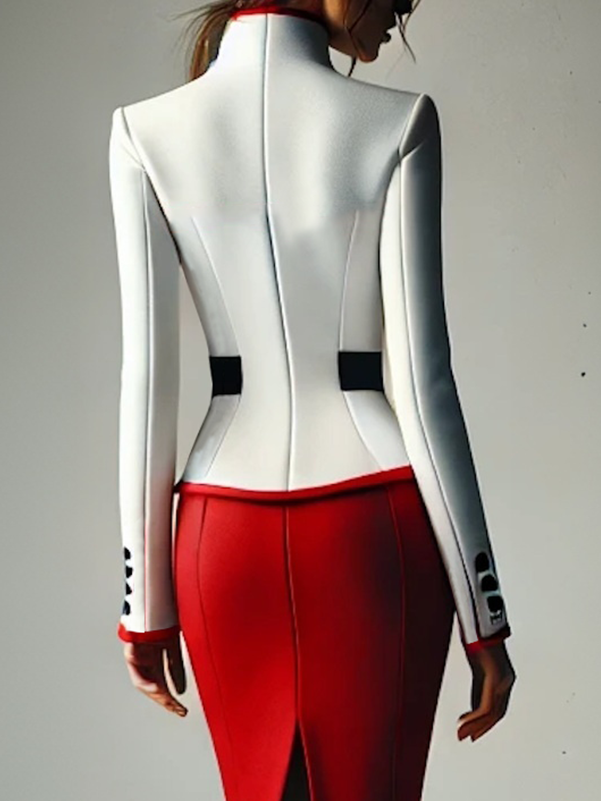 Elegant Buttoned Color Block Stand Collar Jacket