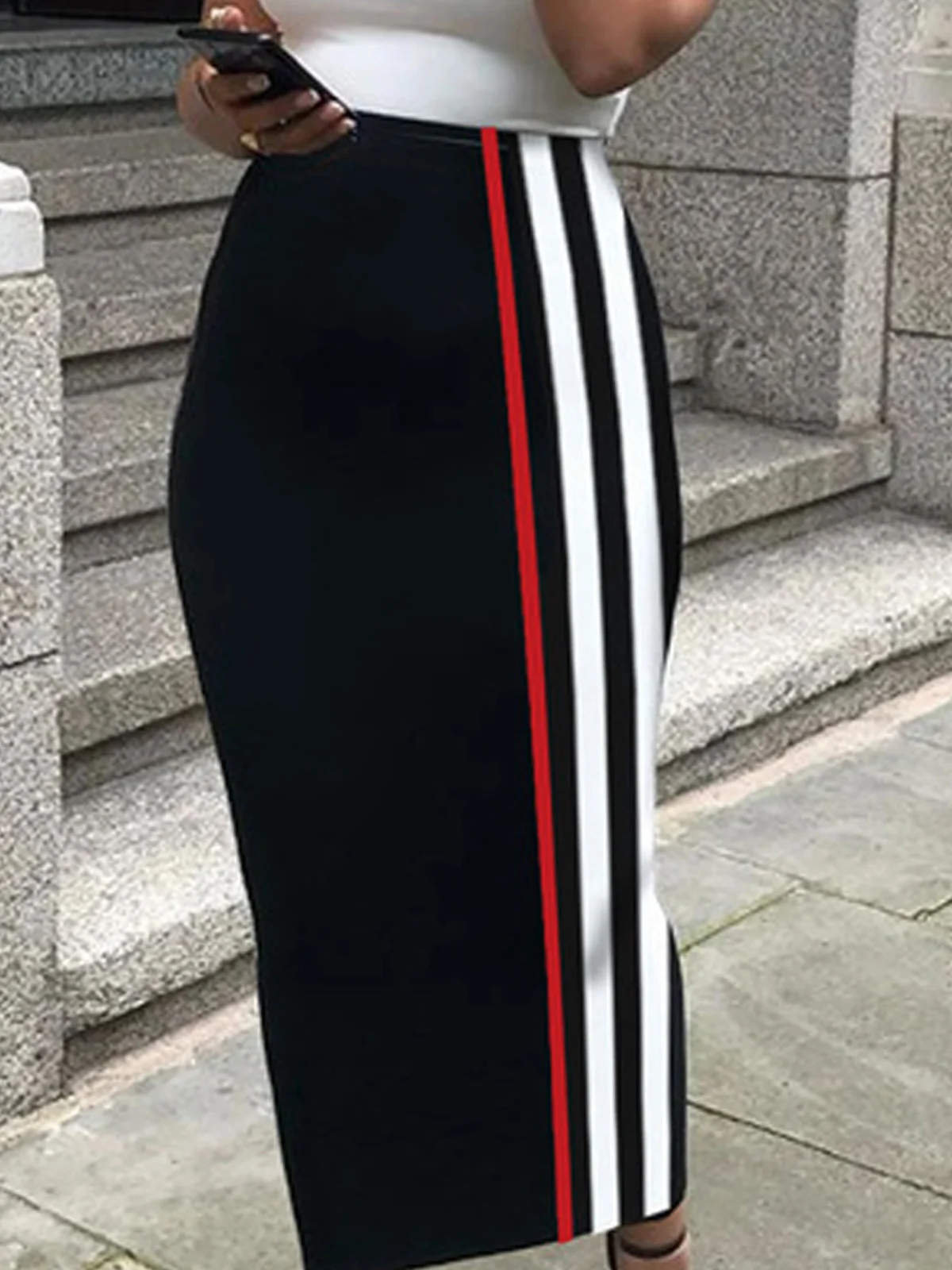 Urban Printing Striped Maxi Skirt