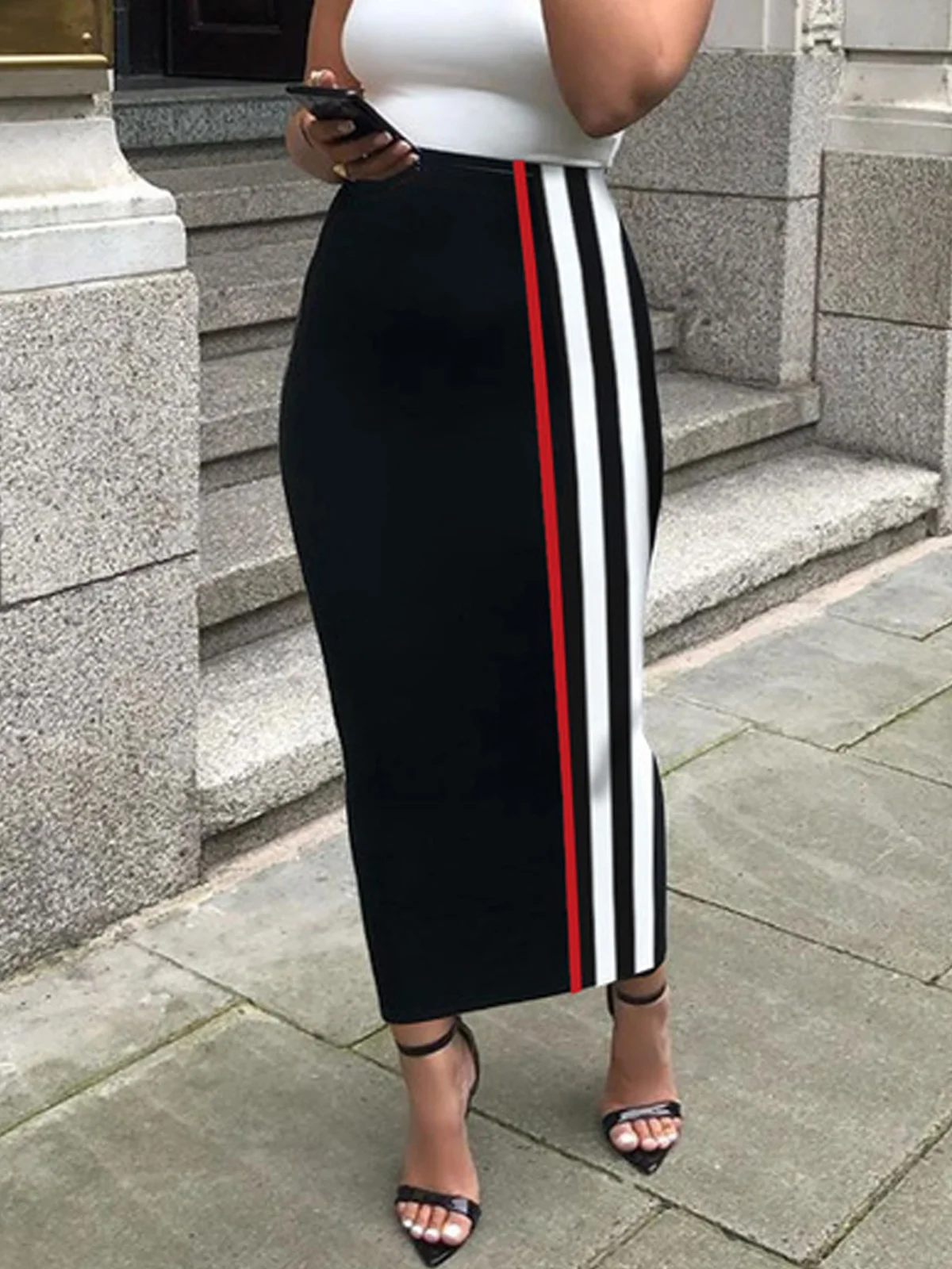 Urban Printing Striped Maxi Skirt