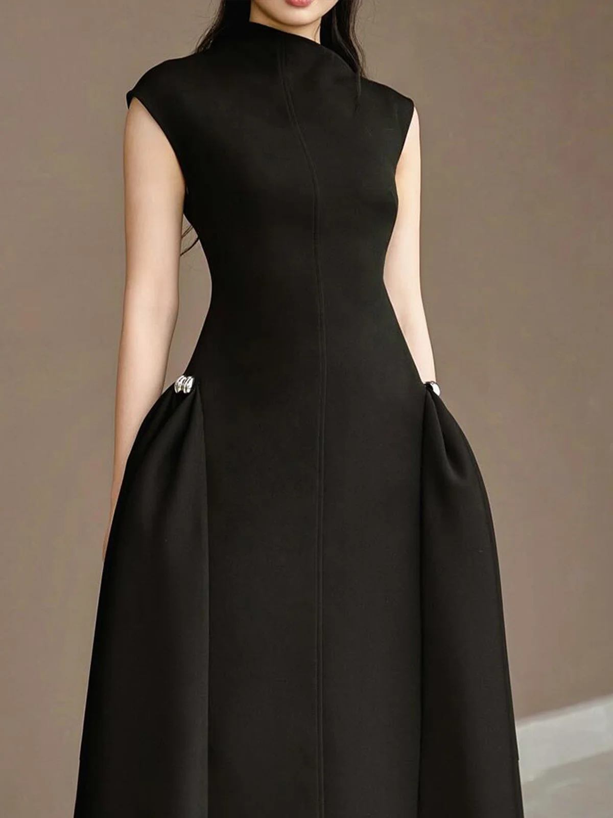 Elegant Plain Asymmetrical Maxi Party Dress