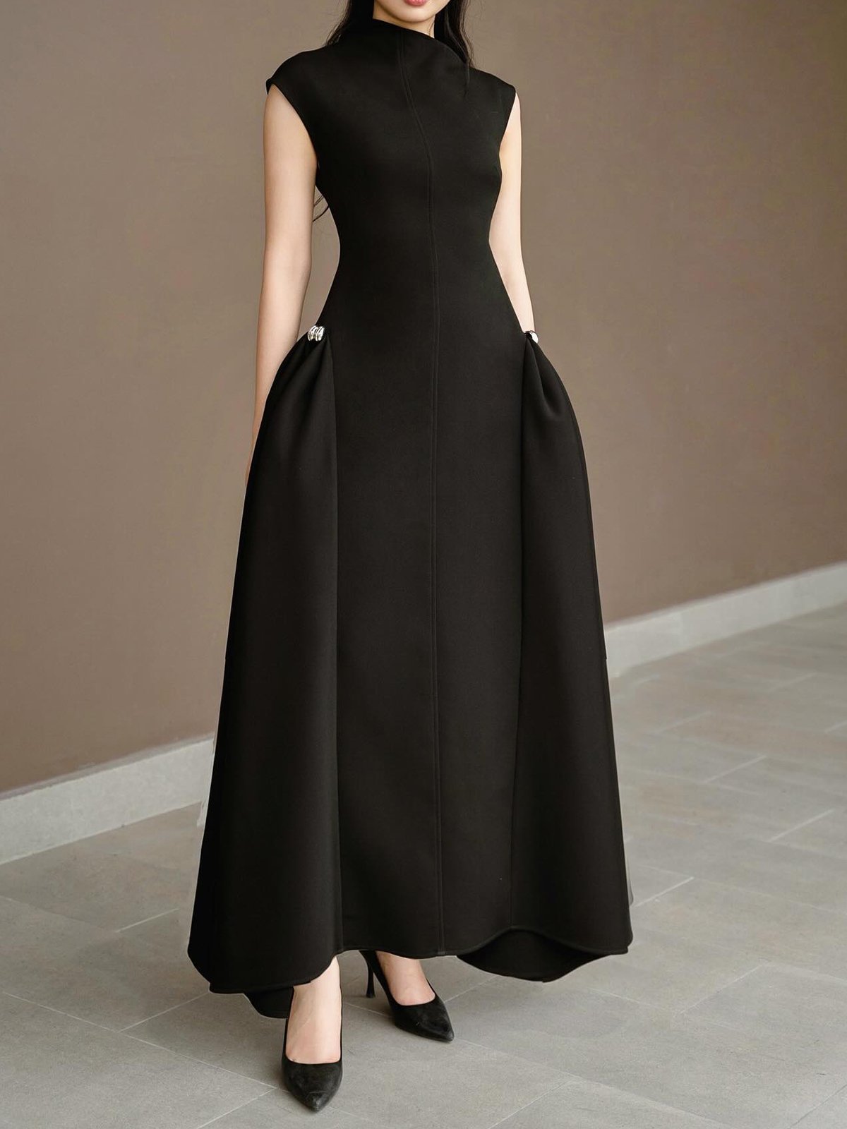 Elegant Plain Asymmetrical Maxi Party Dress