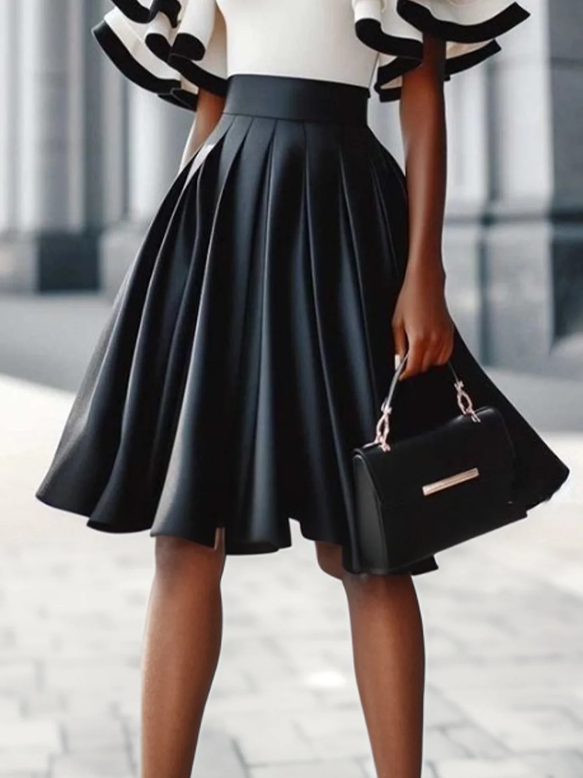 Elegant Umbrella Plain Mini Skirt