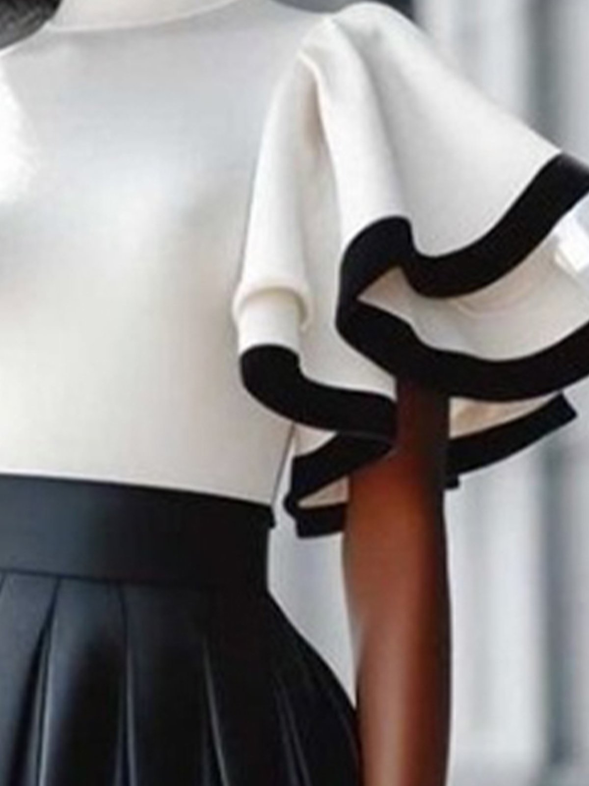 Elegant Color Block Turtleneck Ruffle Sleeve Blouse