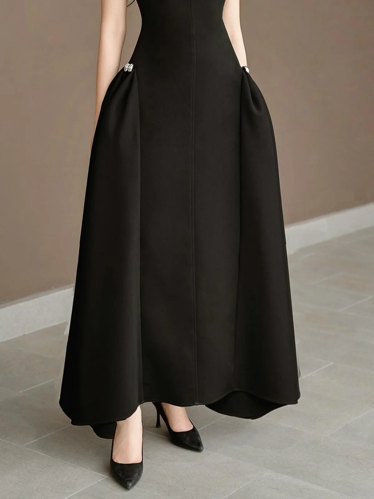 Elegant Plain Asymmetrical Maxi Party Dress