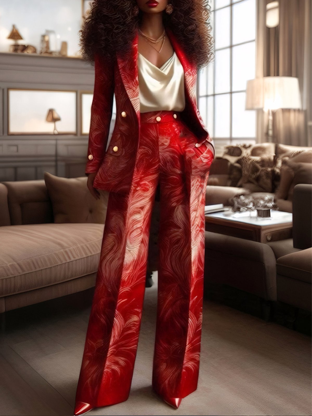 Elegant Random Print Wide Leg Pants