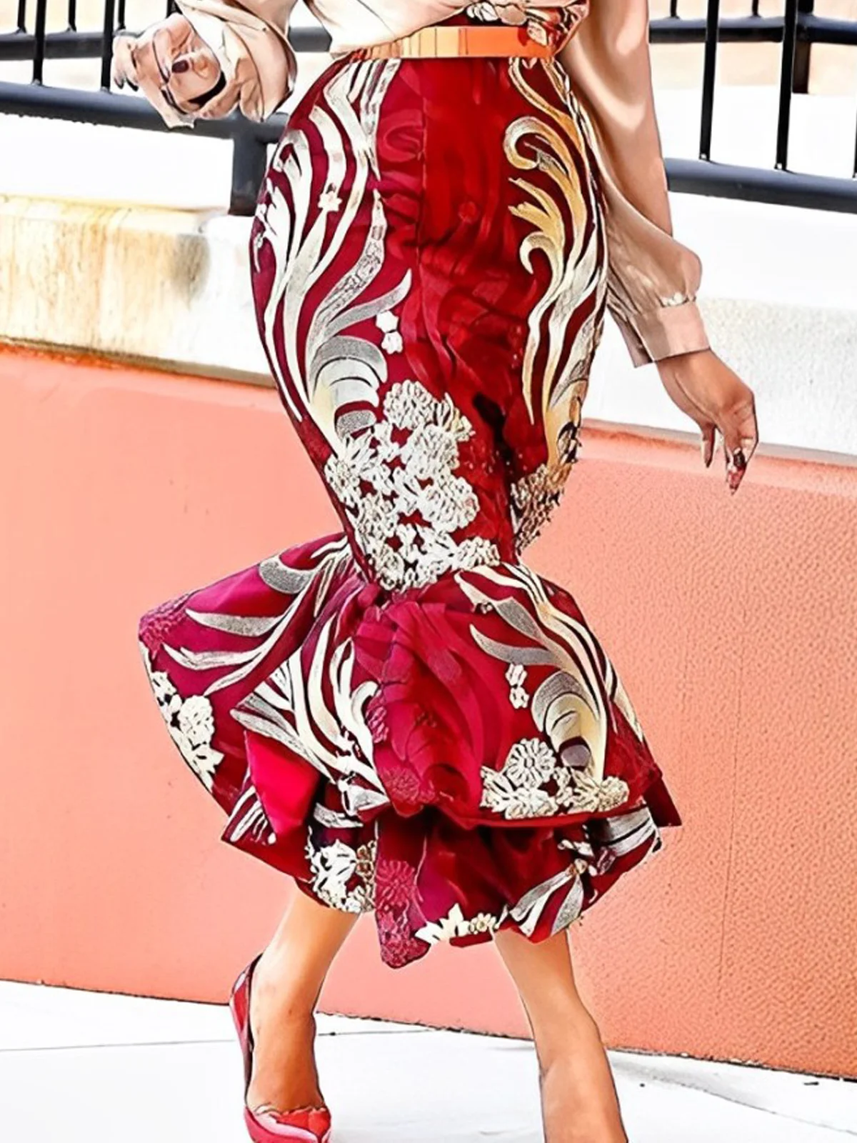 Elegant Random Print Maxi Skirt With No Belt