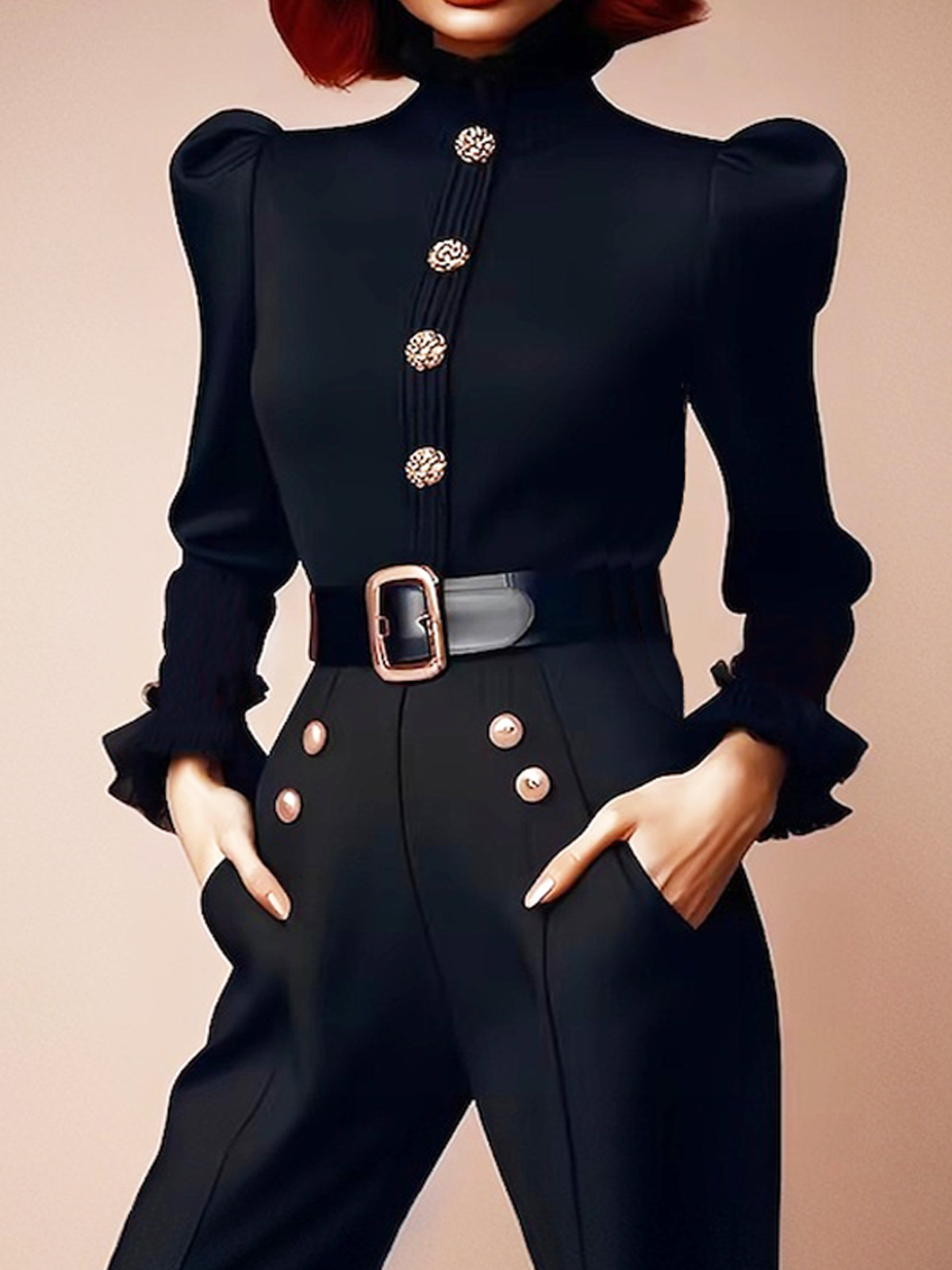 Urban Plain Buttoned Stand Collar Blouse