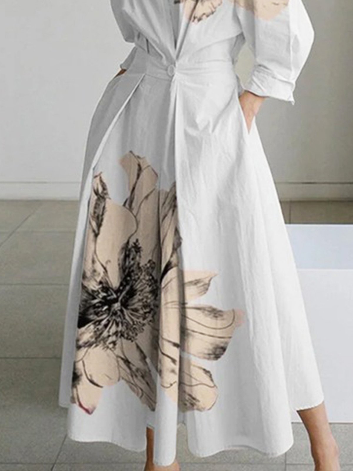 Elegant Floral  Shirt Collar Maxi Dress