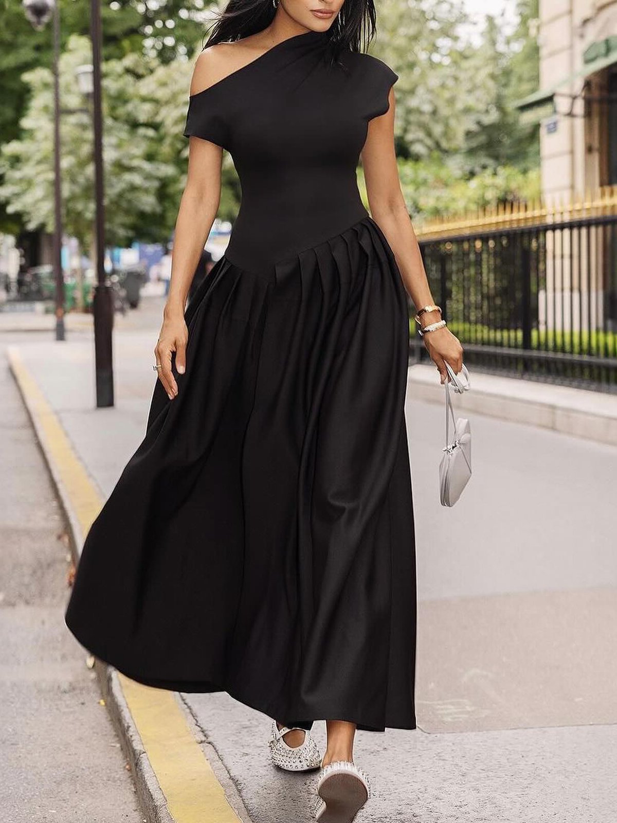 Elegant Plain Irregular Craftsmanship Maxi Dress