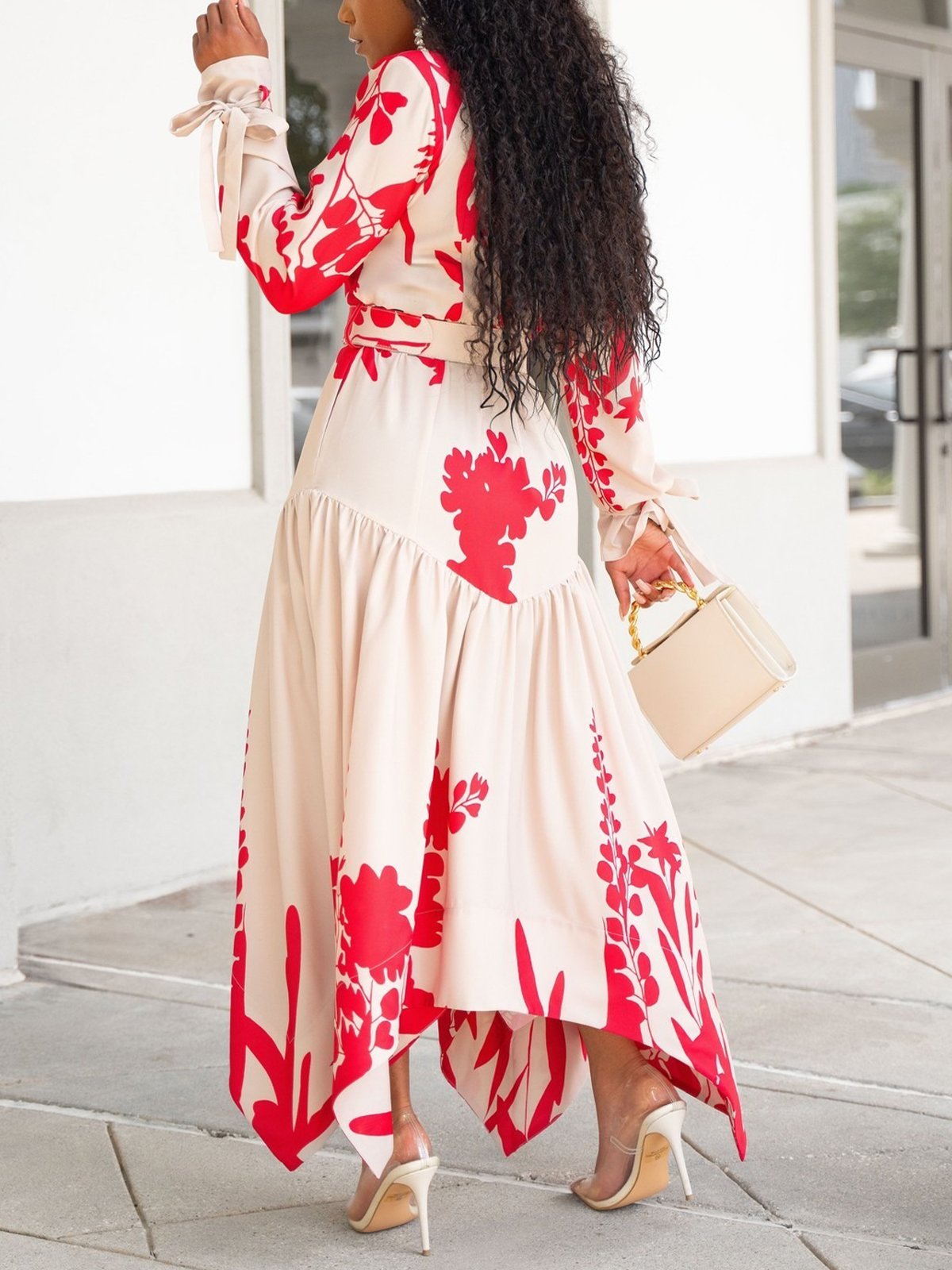 Elegant Floral  Shirt Collar Maxi Dress With Belt