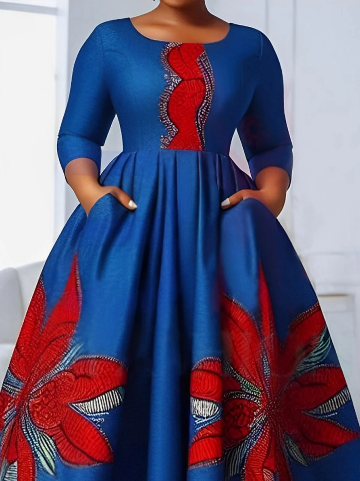 Elegant Ethnic Patterns Crew Neck Maxi Dress