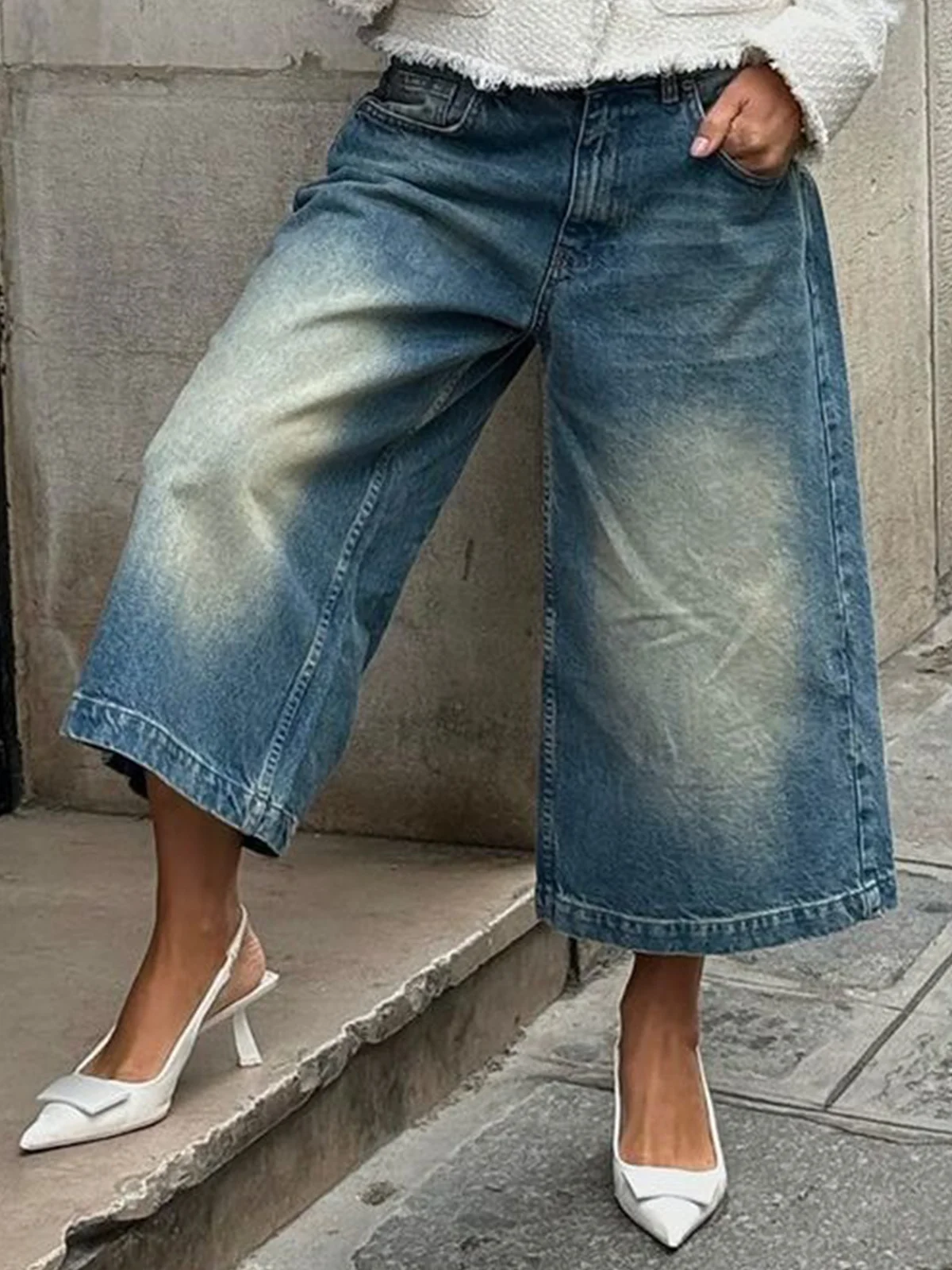 Casual Denim Plain Wide leg Jeans