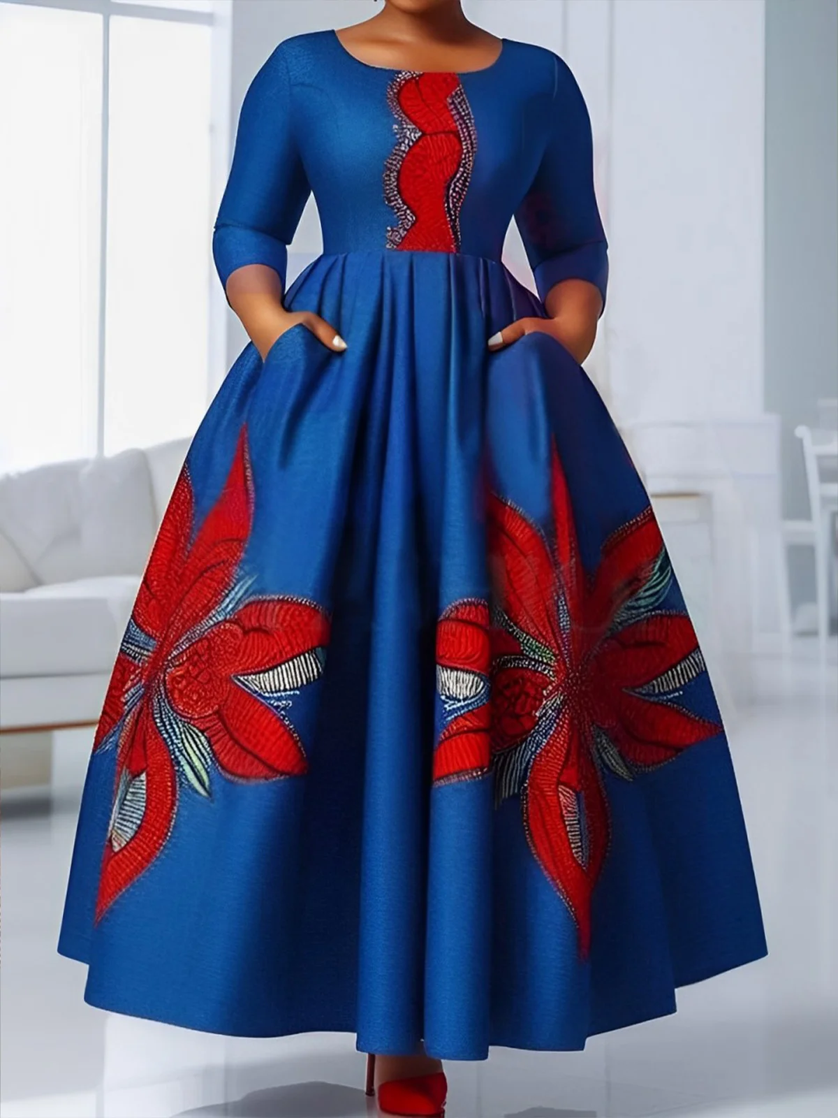 Elegant Ethnic Patterns Crew Neck Maxi Dress