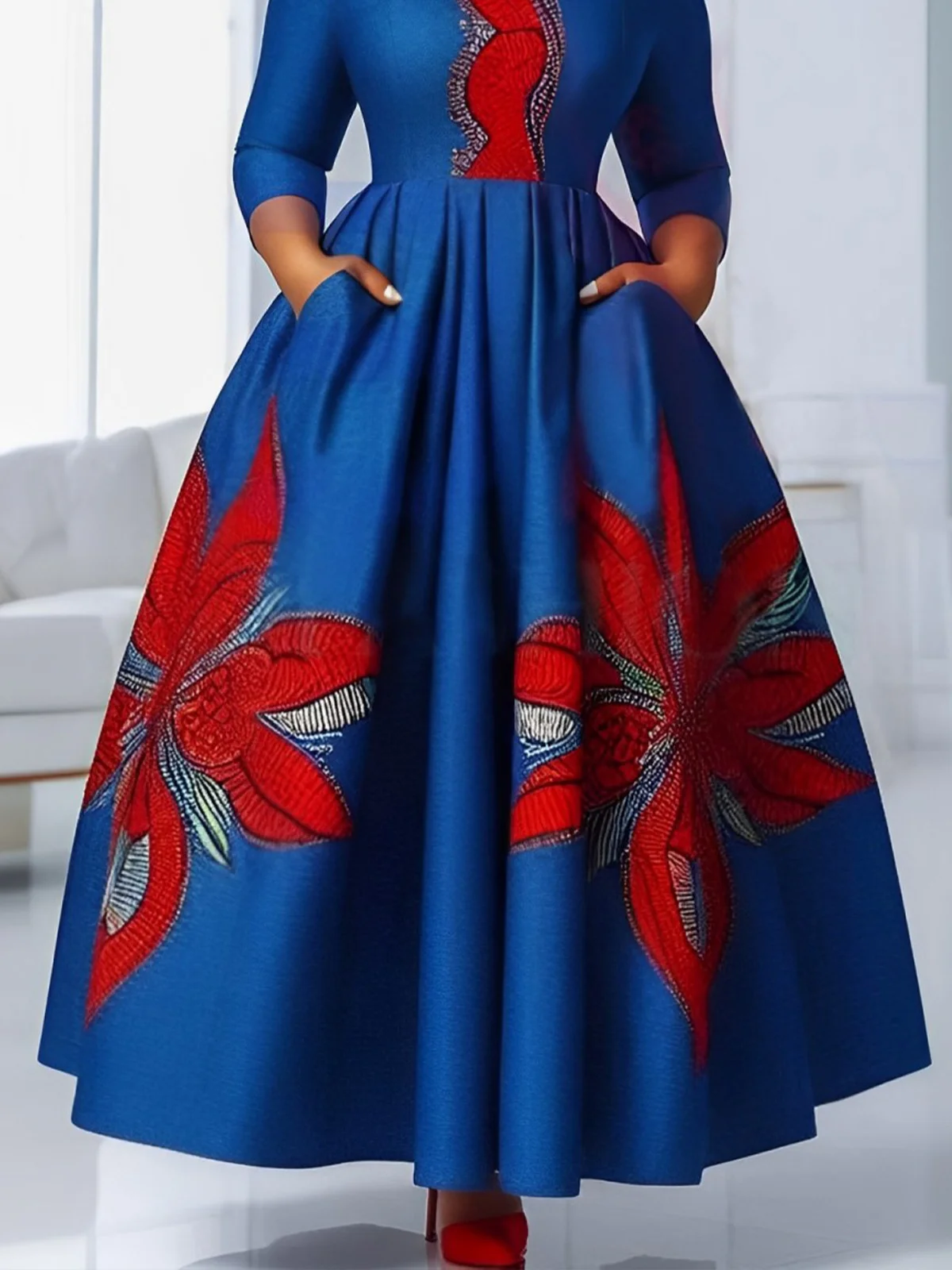 Elegant Ethnic Patterns Crew Neck Maxi Dress