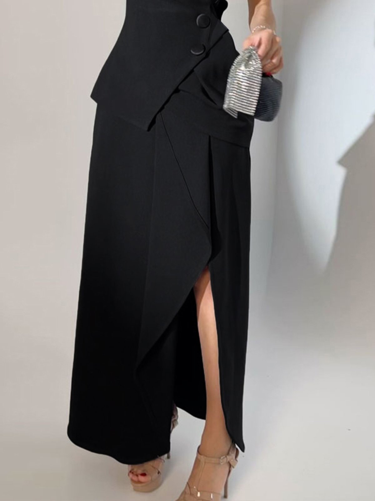 Urban Irregular Craftsmanship Plain Maxi Skirt