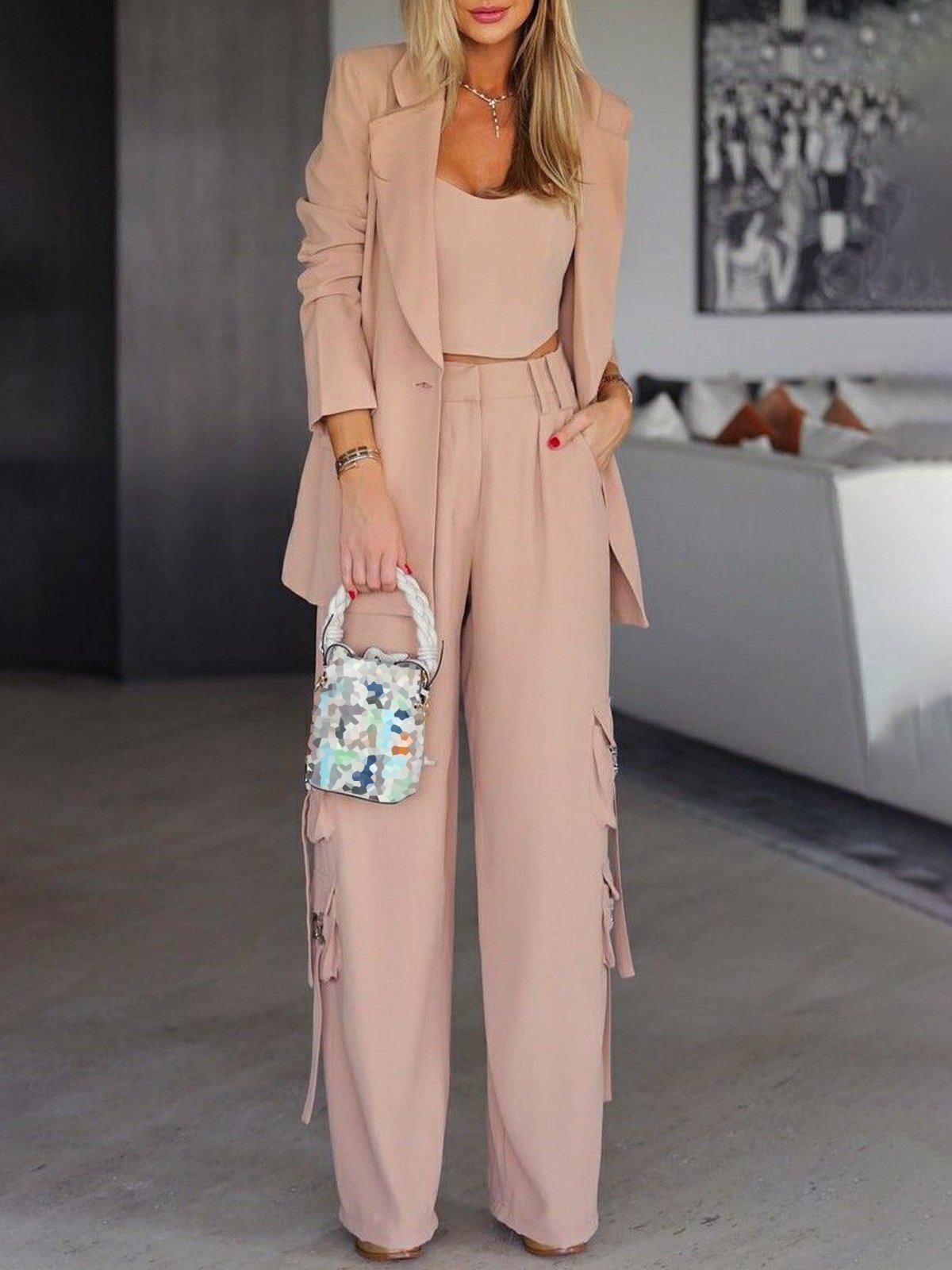 Urban Plain Wide Leg Cargo Pants