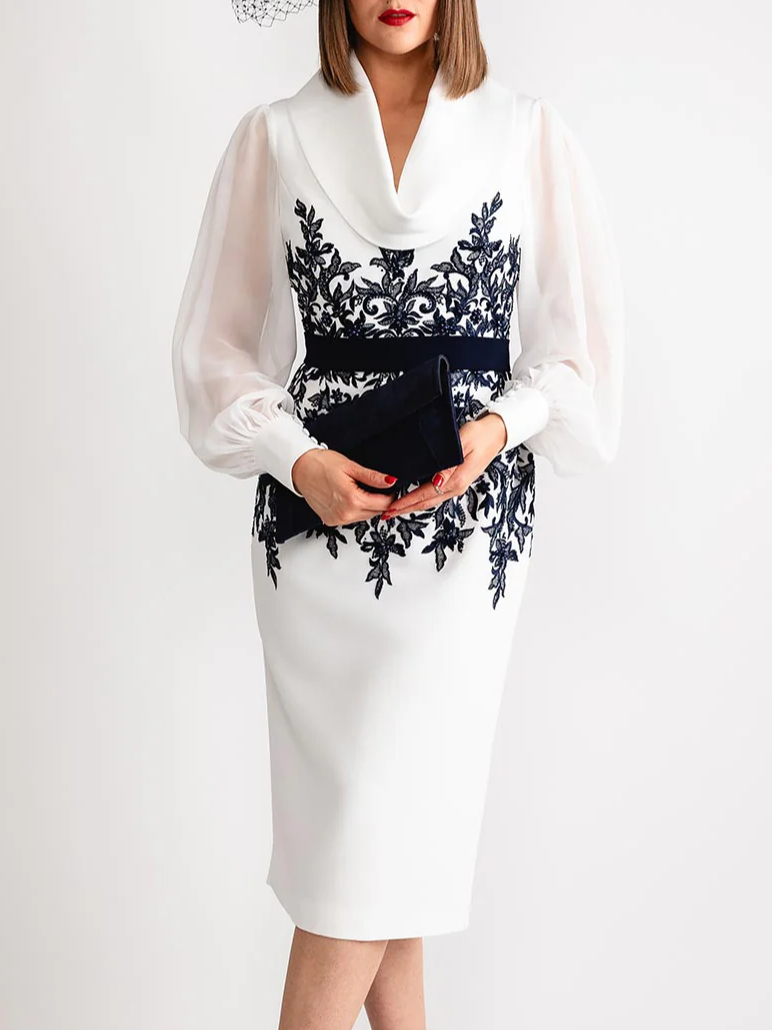 Elegant Paisley Balloon Sleeve Printing Midi Dress With Belt