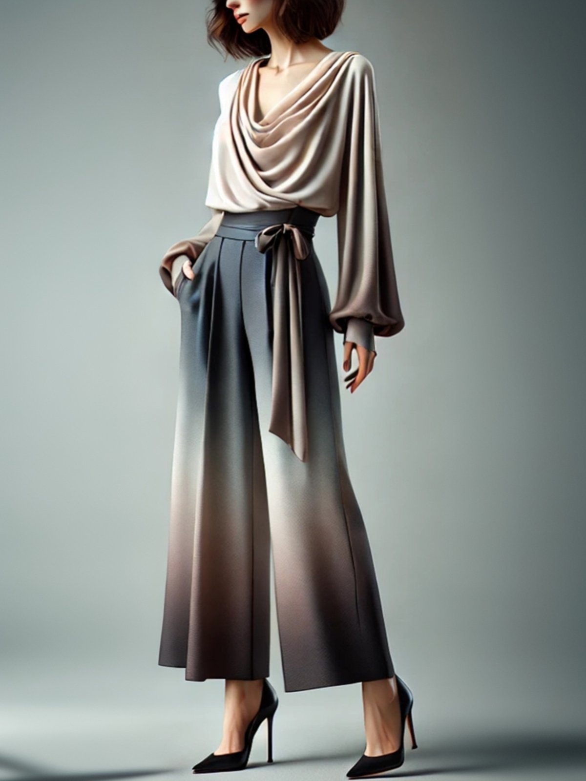 Urban Ombre Wide Leg Pants  With Belt