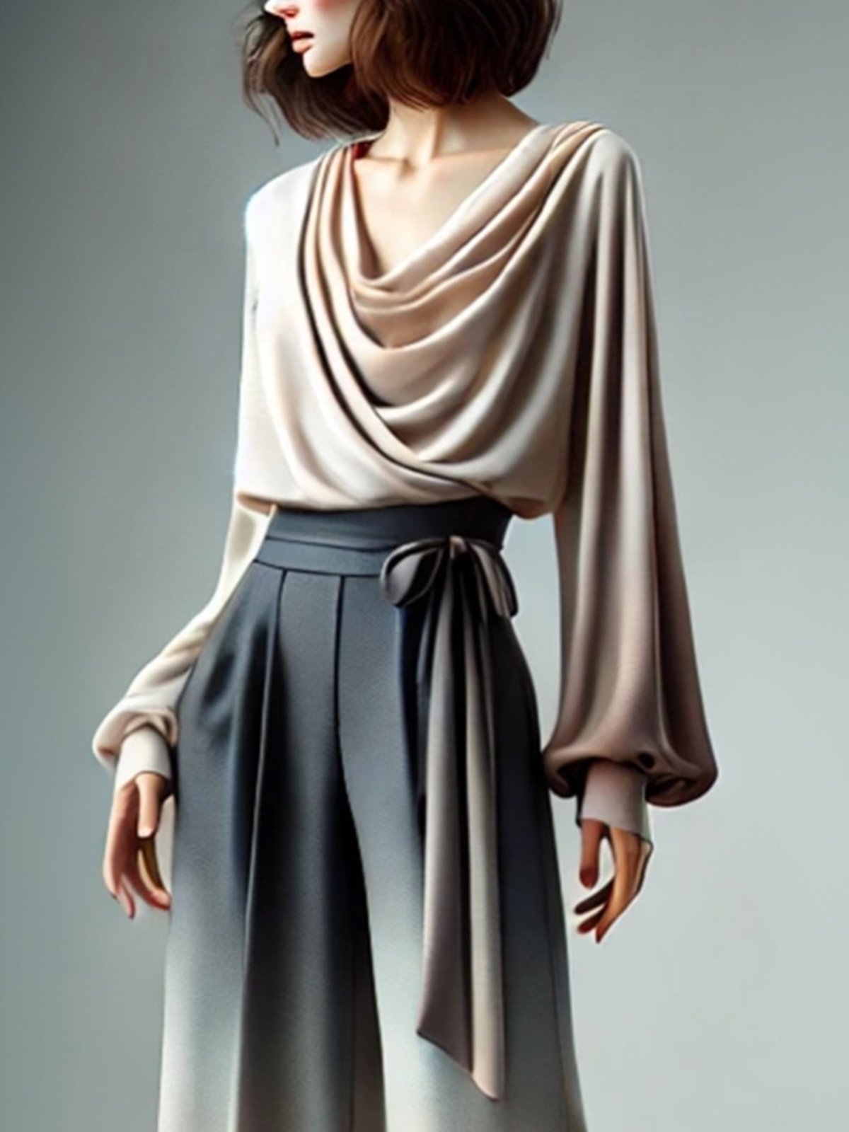 Urban Ombre Ruched Cowl Neck Blouse