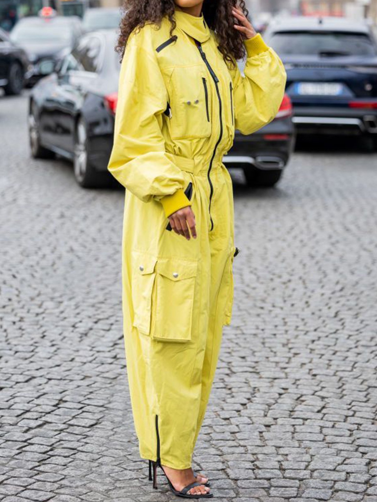 Urban Color Block Stand Collar Jumpsuit