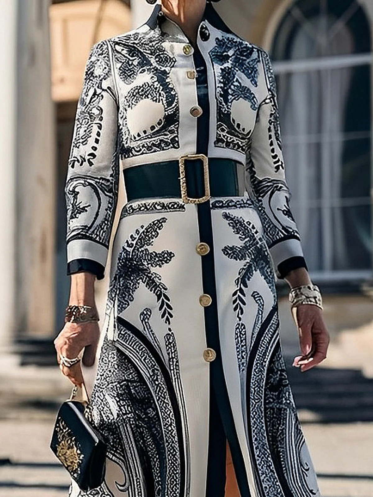 Urban Geometric  Maxi Dress With Belt