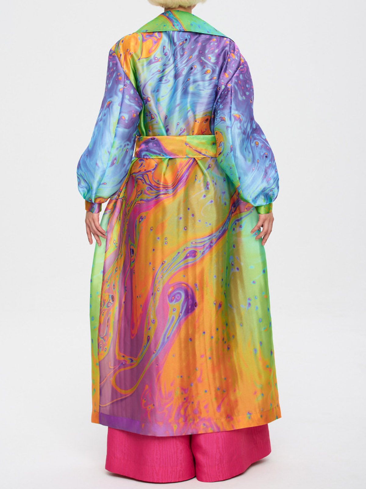 Random Print Shawl Collar Kimono With Belt