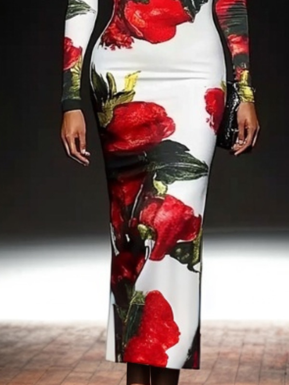 Urban Floral Printing Mock Neck Maxi Dress