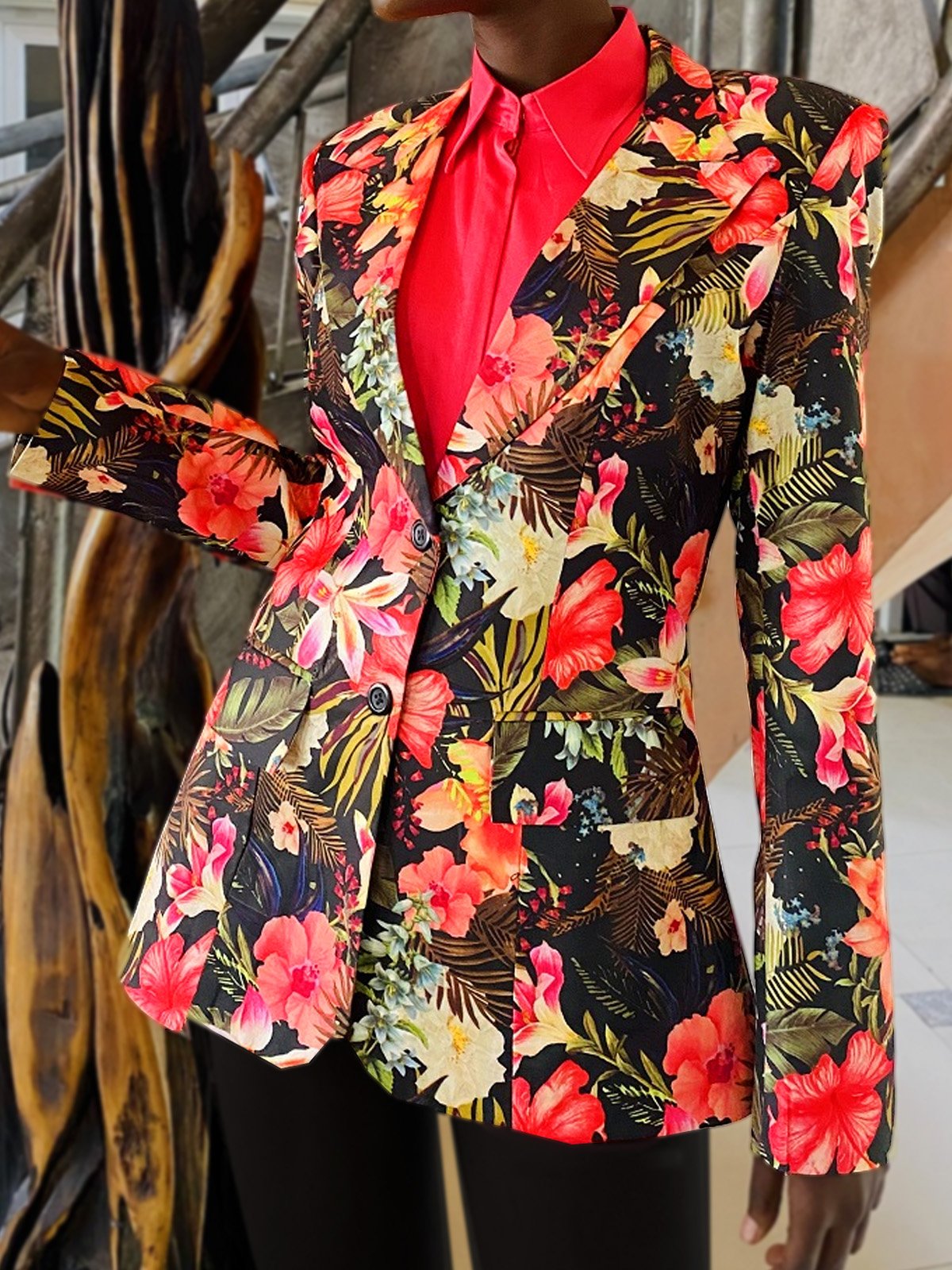 Urban Printing Floral Lapel Collar Blazer