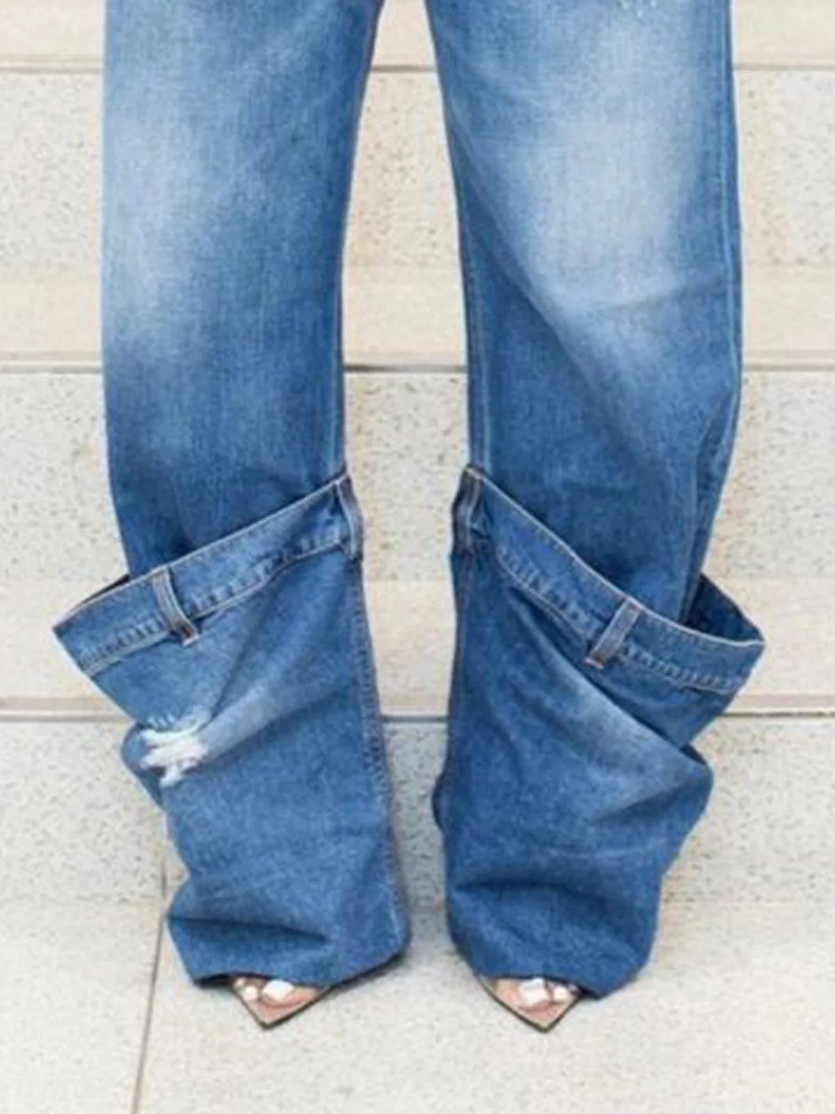 Denim Casual Loose Plain Jeans