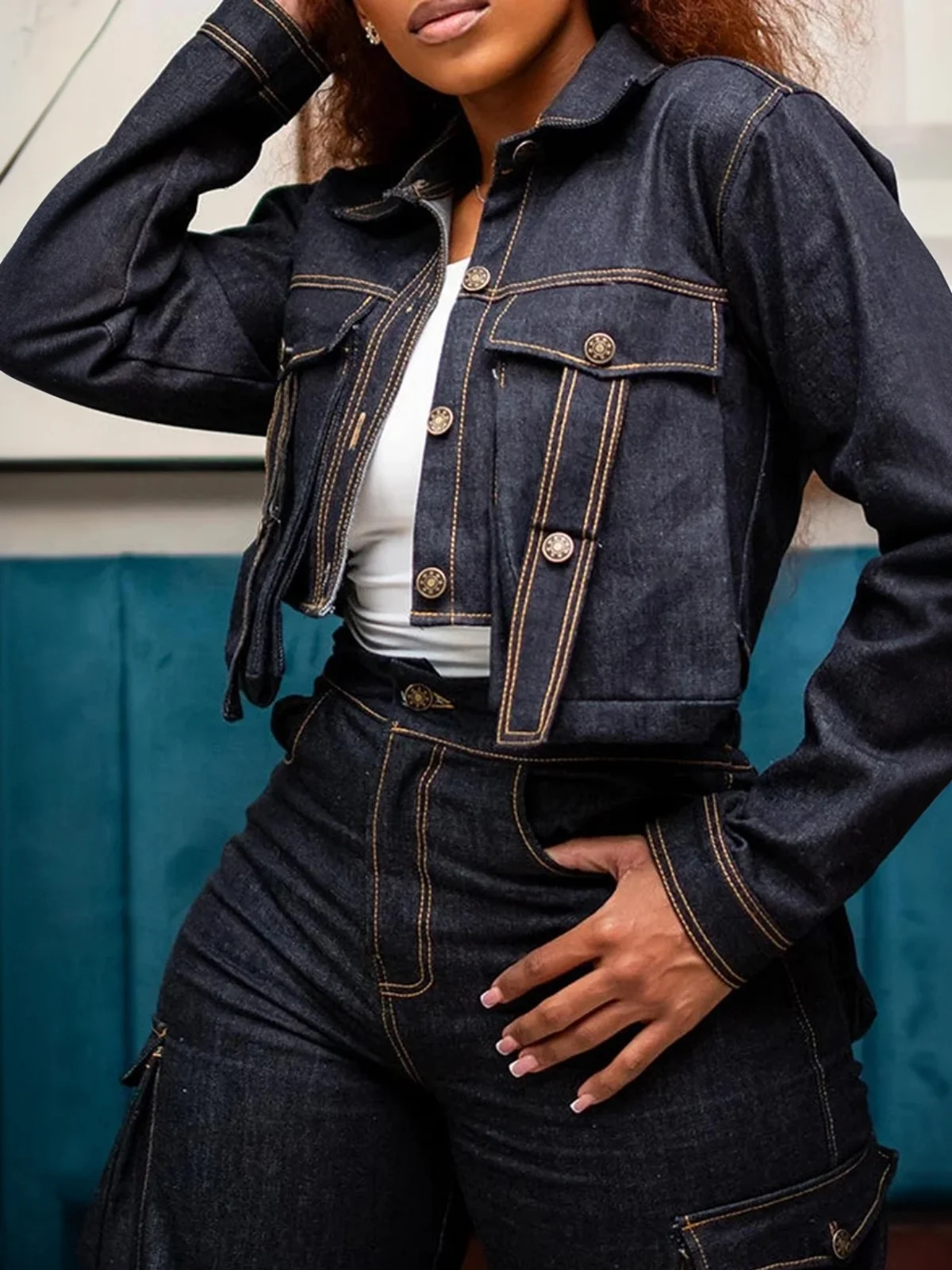 Urban Pockets Buttoned Denim Coat