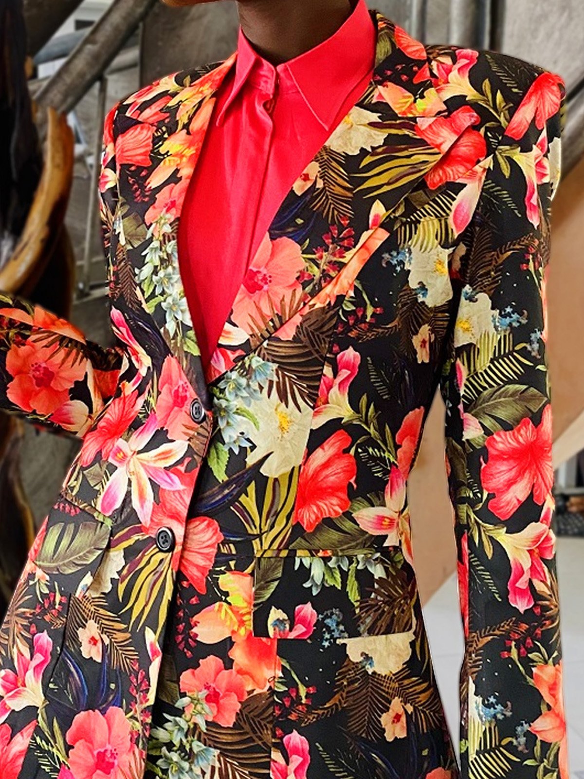 Urban Printing Floral Lapel Collar Blazer