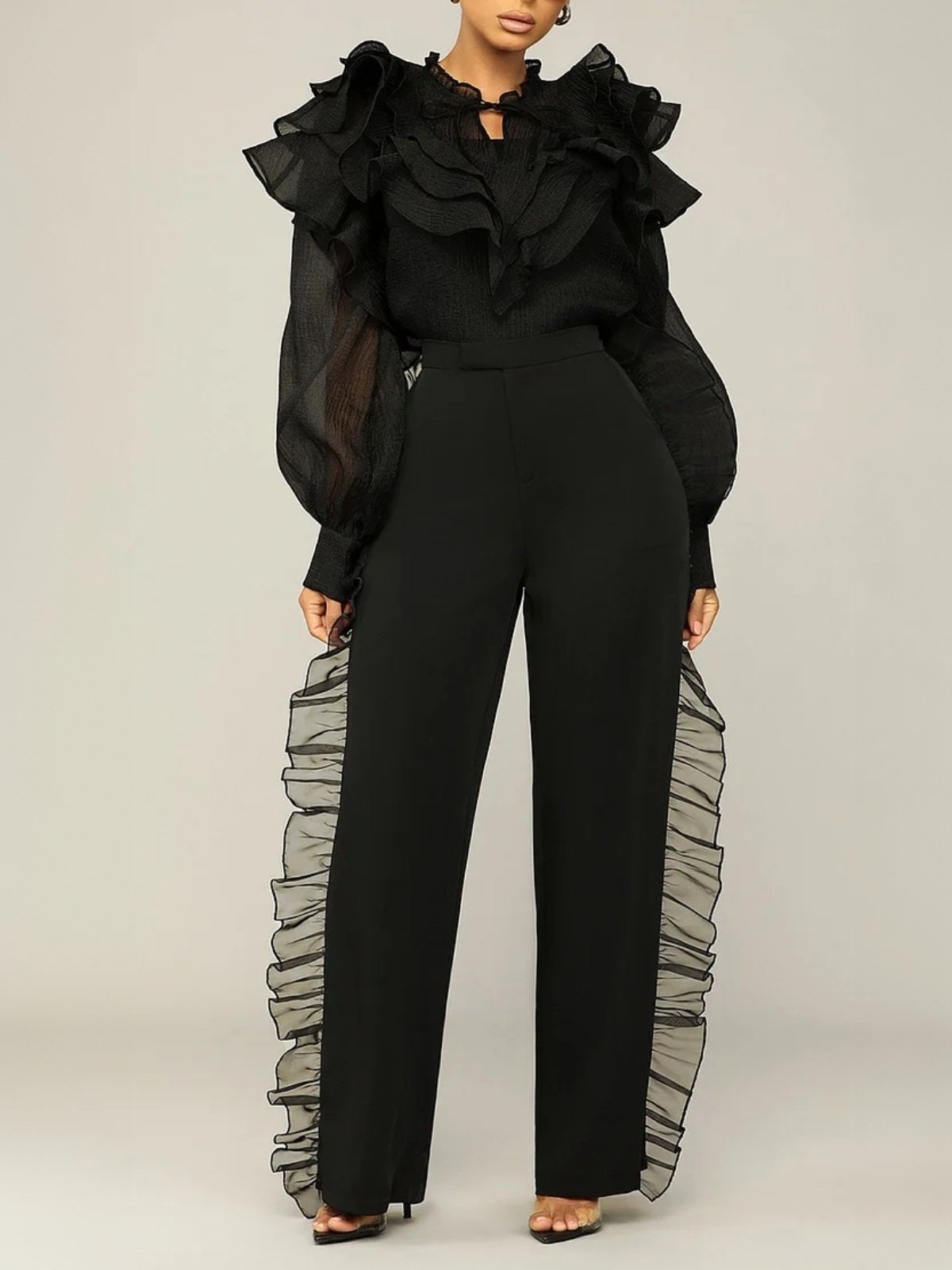 Urban Plain Straight Mesh Pants Fashion Pants